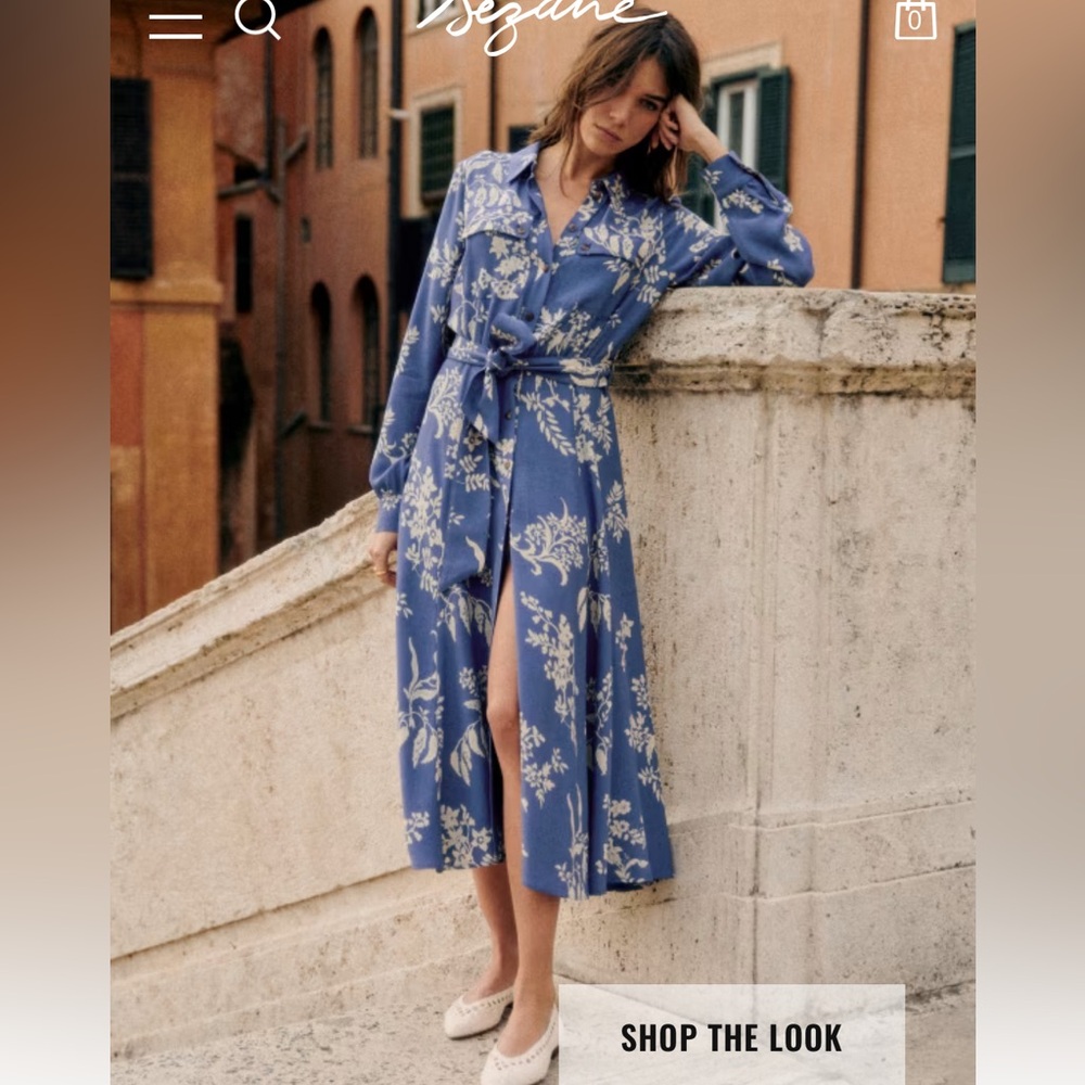 Sezane Lauretta dress in blue ecru NWOT US 4 / FR 36